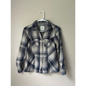 Y2K‎ Plaid Western Shirt Style & co. XS Button Down  Blue Beige Cowgirl Retro